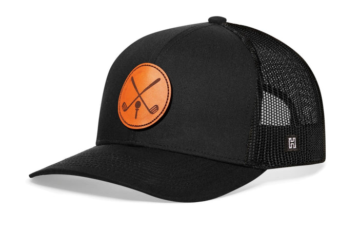 Golf Trucker Hat Leather | Black Club X Snapback - Adjustable - Club Rehab