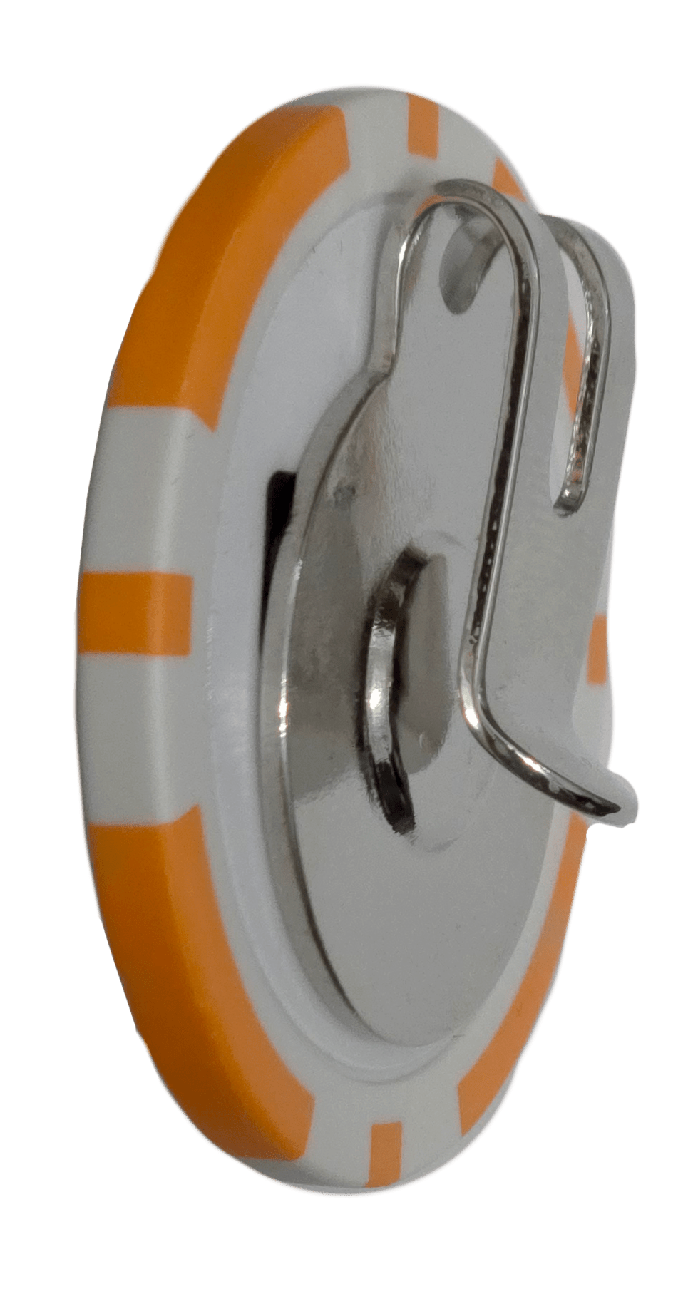 Hook with orange and gray design on a white background