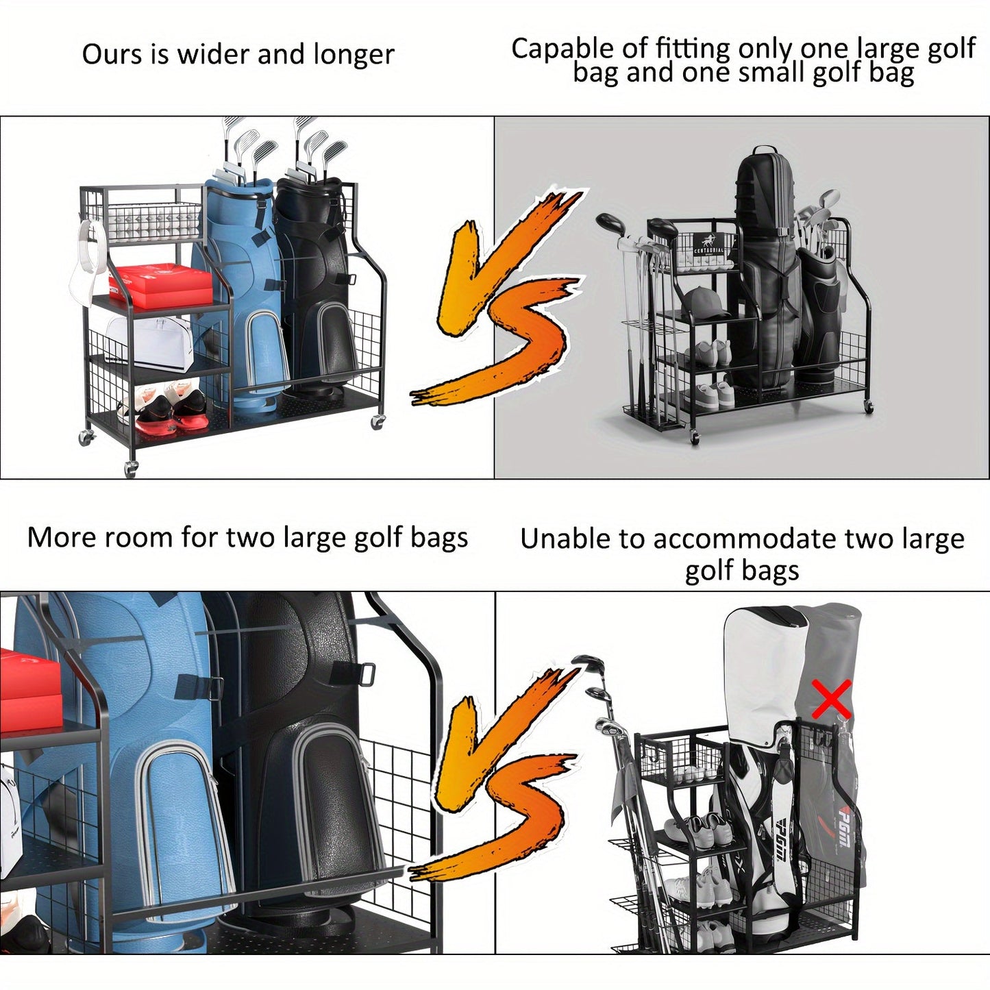 GolfPro Double Bag Organizer – Extra Large Golf Bag Stand - Club Rehab