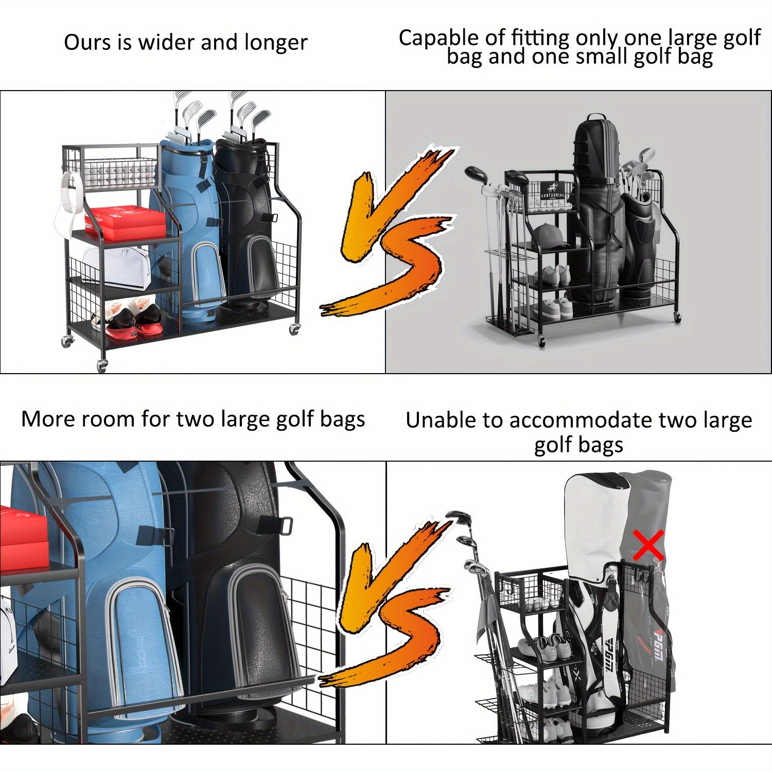 GolfPro Double Bag Organizer – Extra Large Golf Bag Stand - Club Rehab