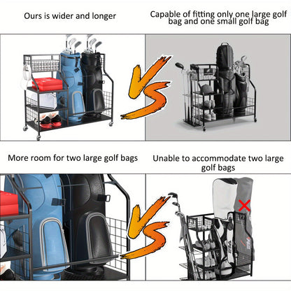 GolfPro Double Bag Organizer – Extra Large Golf Bag Stand - Club Rehab