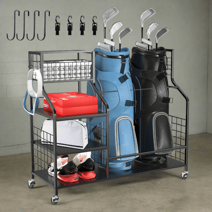 GolfPro Double Bag Organizer – Extra Large Golf Bag Stand - Club Rehab