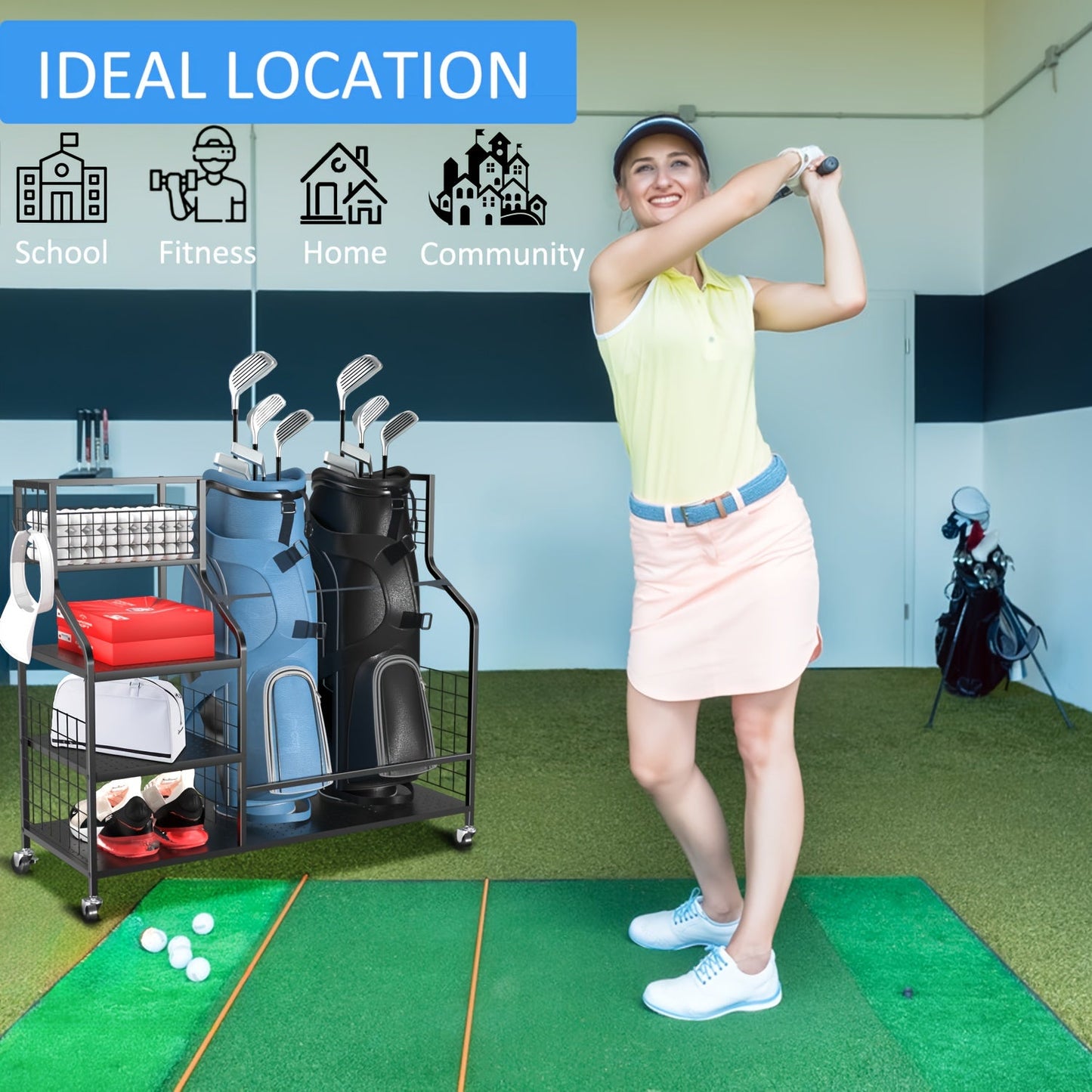 GolfPro Double Bag Organizer – Extra Large Golf Bag Stand - Club Rehab