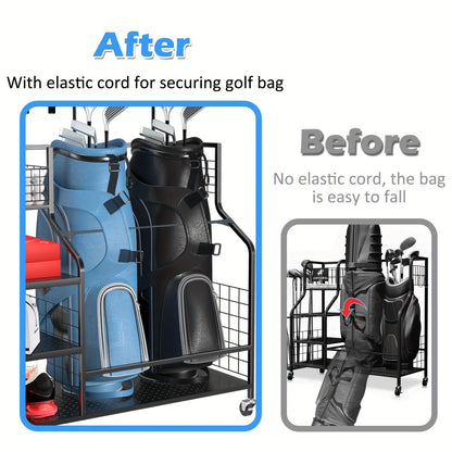 GolfPro Double Bag Organizer – Extra Large Golf Bag Stand - Club Rehab