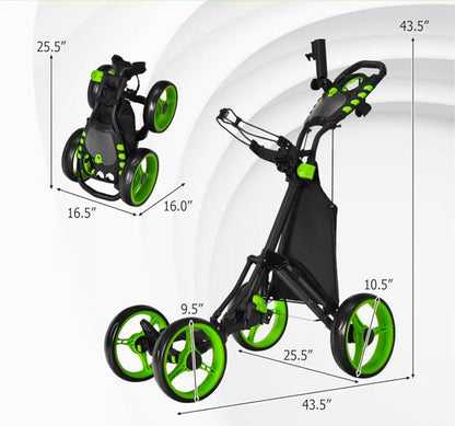Goplus Folding 4 - Wheel Golf Push Cart with Brake - Club Rehab