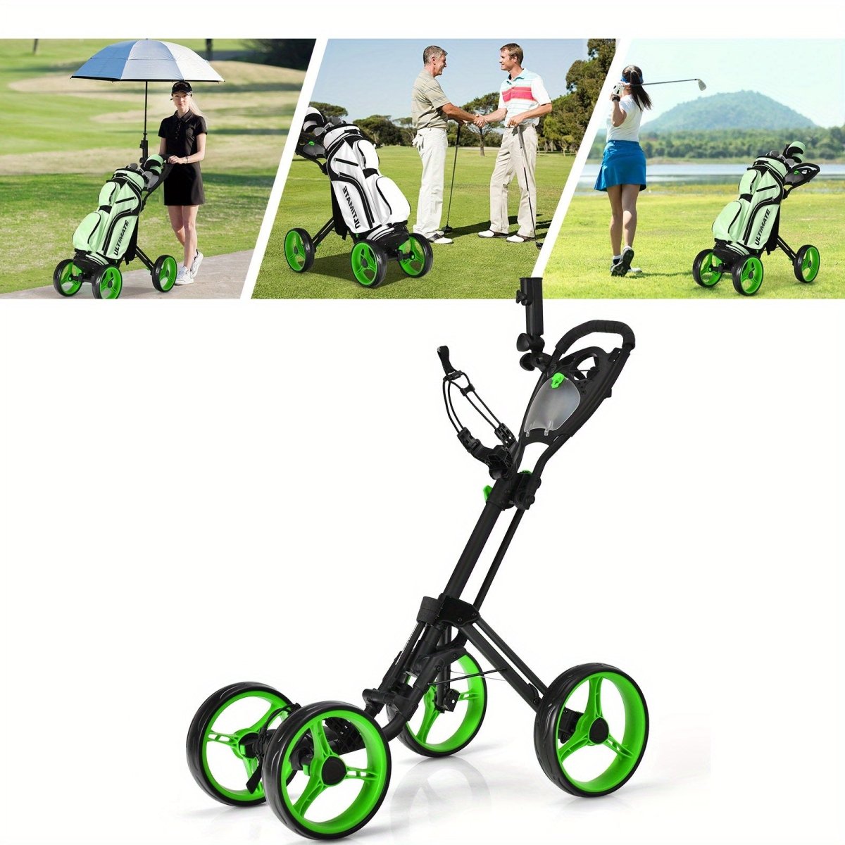 Goplus Folding 4 - Wheel Golf Push Cart with Brake - Club Rehab - Golf Push CartGoplus Folding 4 - Wheel Golf Push Cart with Brake