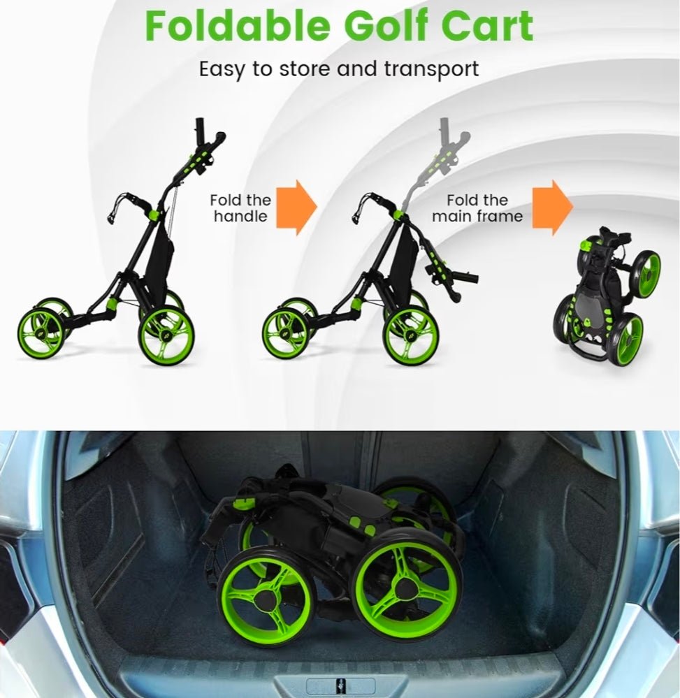 Goplus Folding 4 - Wheel Golf Push Cart with Brake - Club Rehab