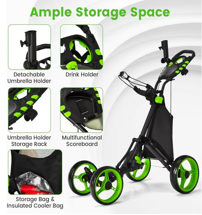 Goplus Folding 4 - Wheel Golf Push Cart with Brake - Club Rehab