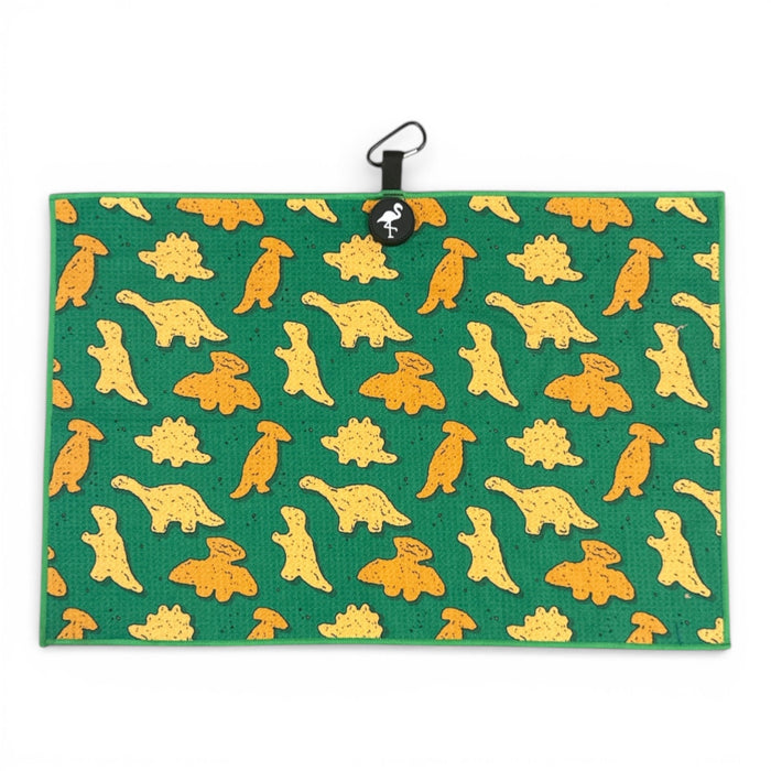 Green Dino Nugget Golf Towel | Premium Double - Sided Microfiber | Heavy - Duty Magnetic Towel with Carabiner Clip | 24 x 16 in - Club Rehab