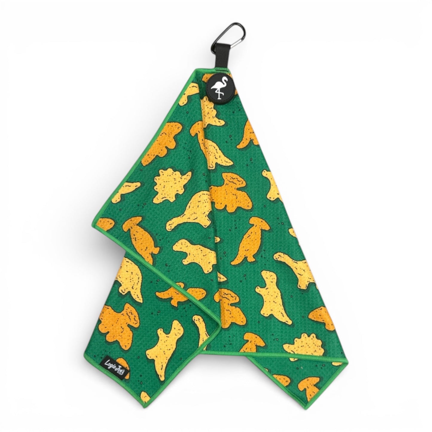 Green Dino Nugget Golf Towel | Premium Double - Sided Microfiber | Heavy - Duty Magnetic Towel with Carabiner Clip | 24 x 16 in - Club Rehab