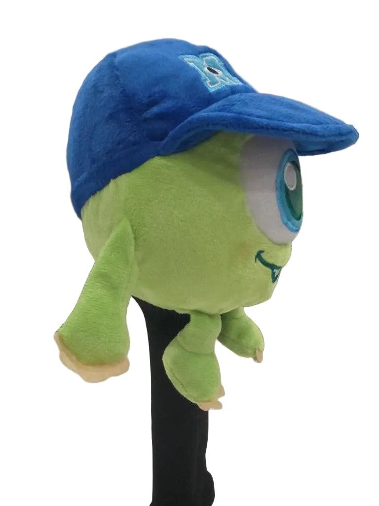 Green monster hybrid headcover with blue cap and black sock sleeve right side