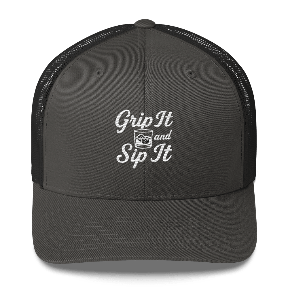 Grip It and Sip It Trucker Hat – Classic Golf Style with a Twist - Charcoal - Club Rehab