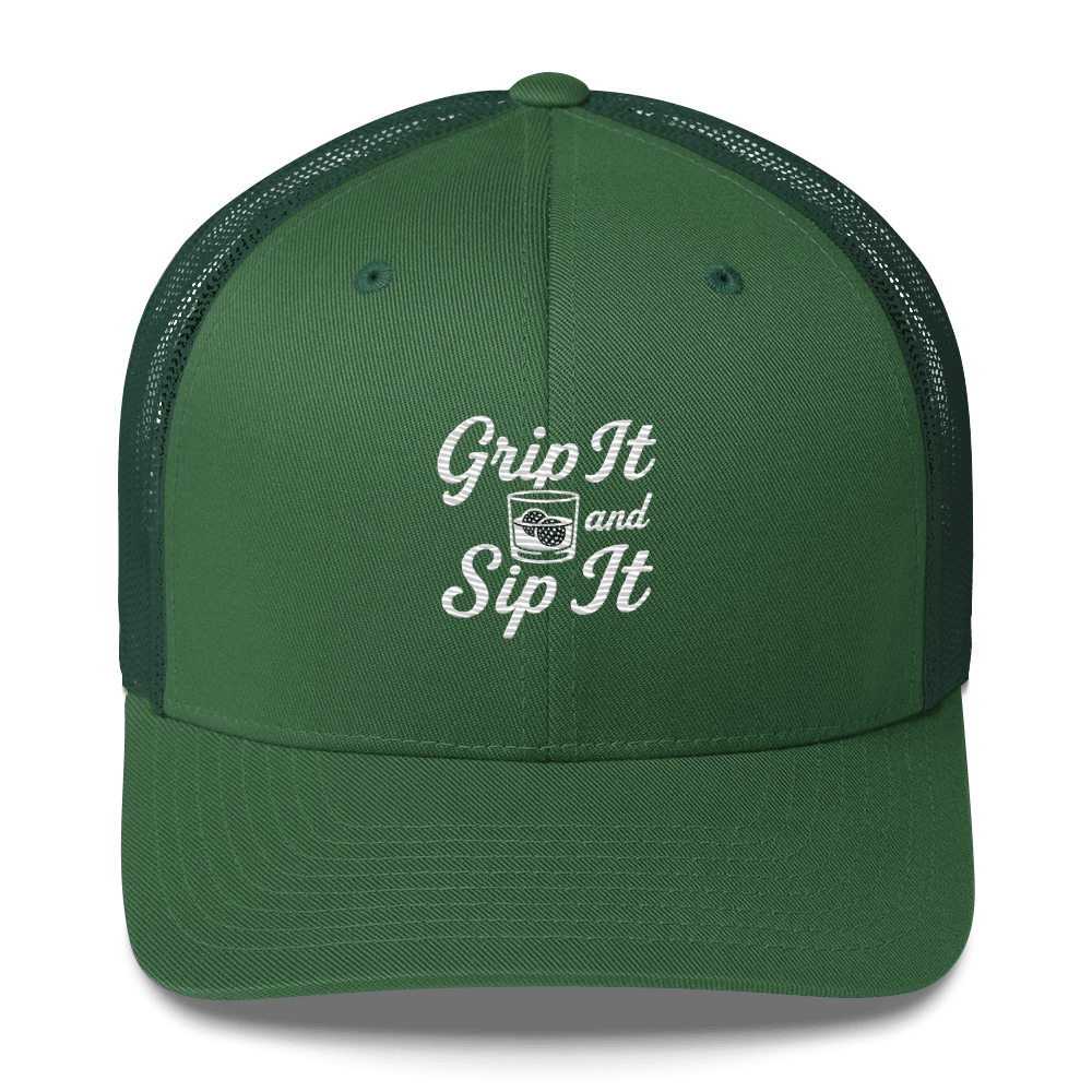 Grip It and Sip It Trucker Hat – Classic Golf Style with a Twist - Evergreen - Club Rehab