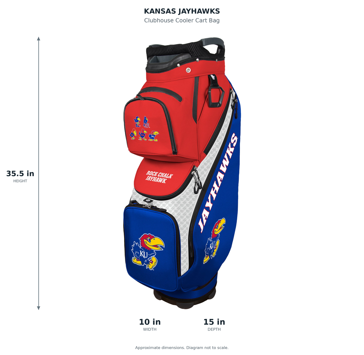 Kansas Jayhawks Clubhouse Cooler Cart Bag - approximate dimensions