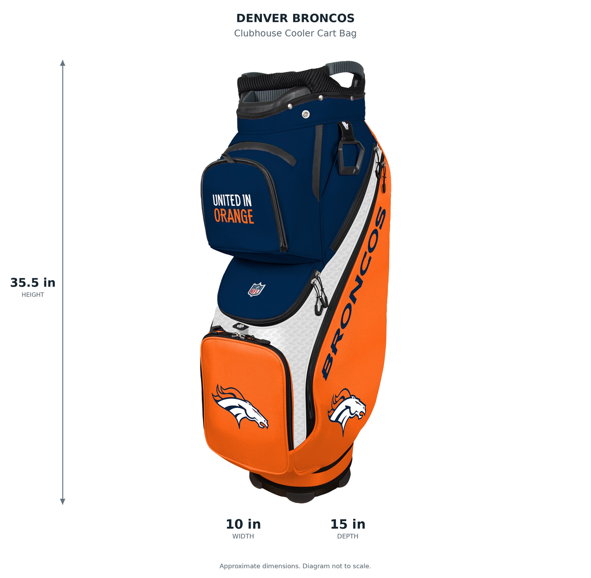 Denver Broncos Clubhouse Cooler Cart Bag - approximate dimensions