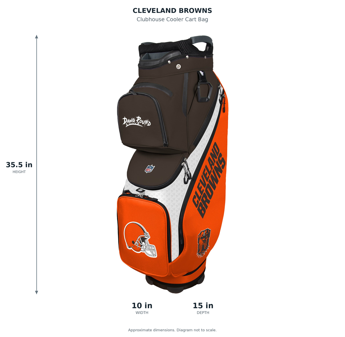 Cleveland Browns Clubhouse Cooler Cart Bag - approximate dimensions