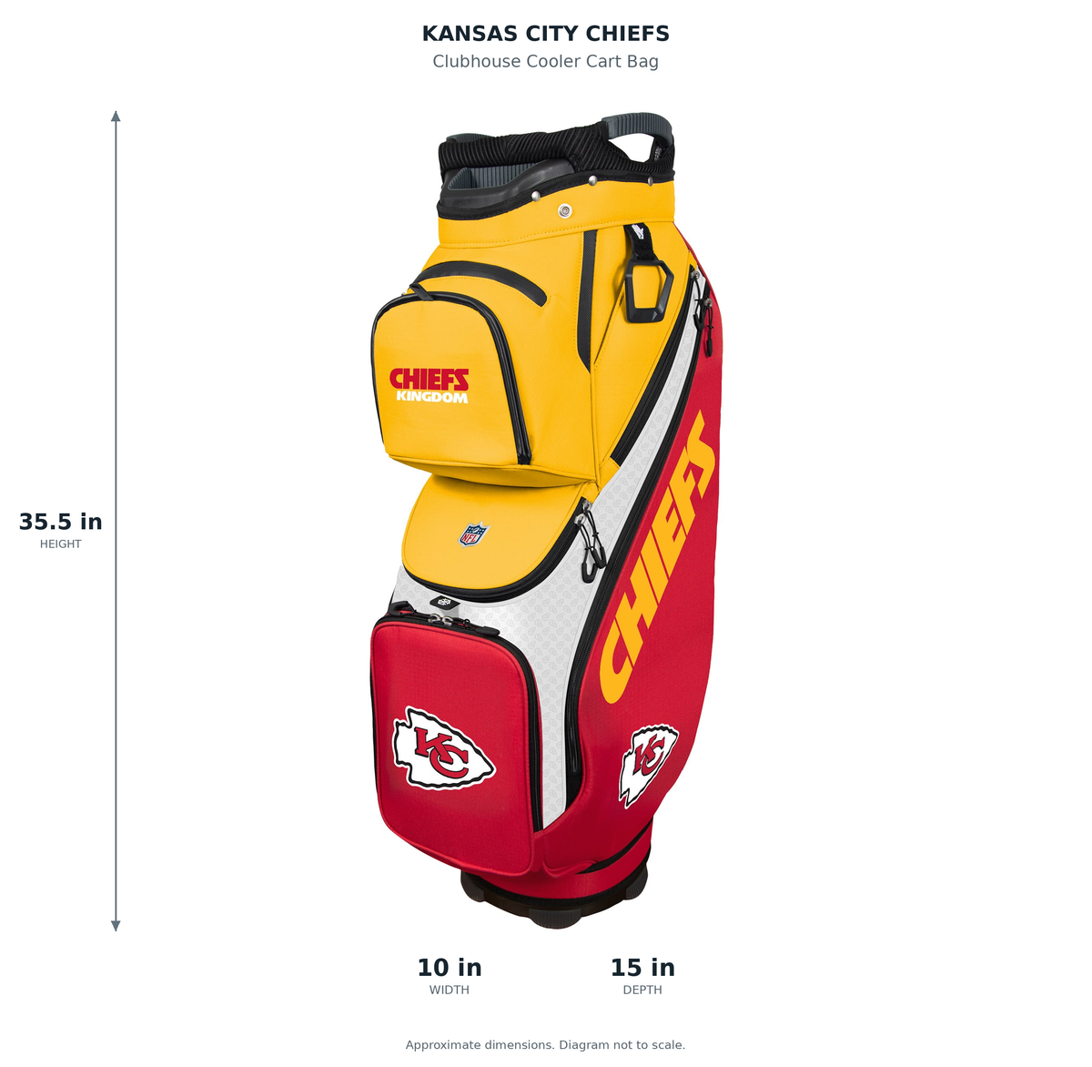 Kansas City Chiefs Clubhouse Cooler Cart Bag - approximate dimensions