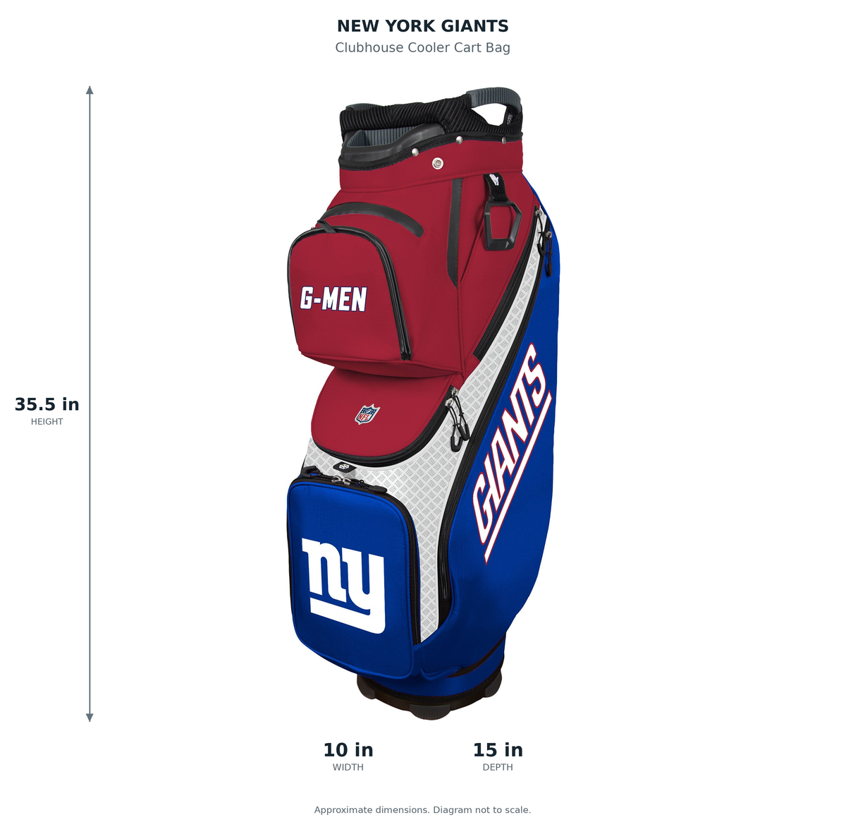 New York Giants Clubhouse Cooler Cart Bag - approximate dimensions