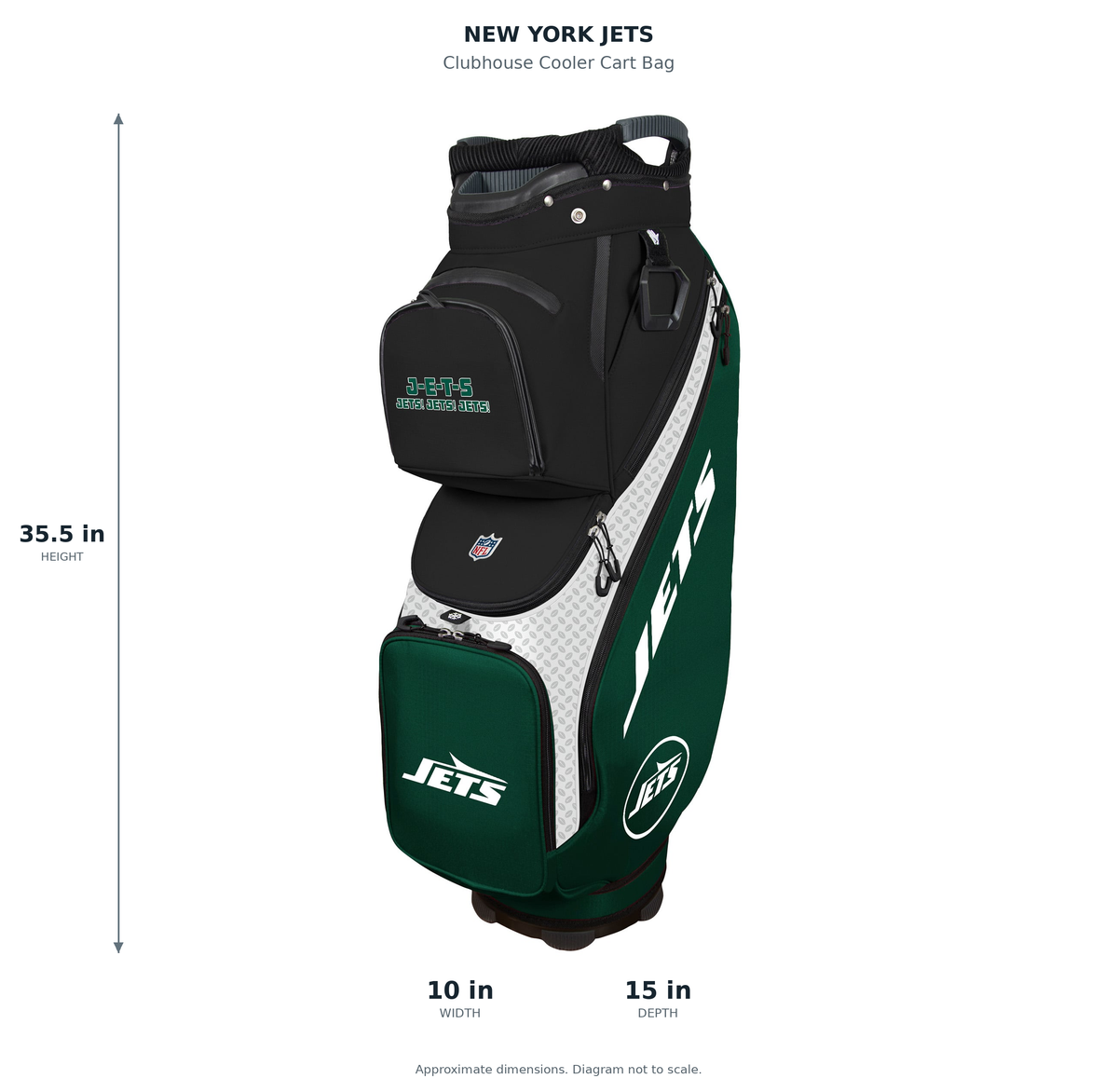 New York Jets Clubhouse Cooler Cart Bag - approximate dimensions