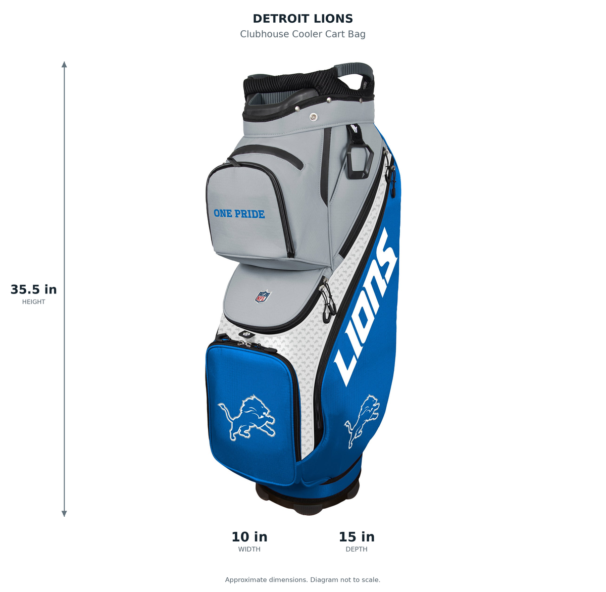 Detroit Lions Clubhouse Cooler Cart Bag - approximate dimensions