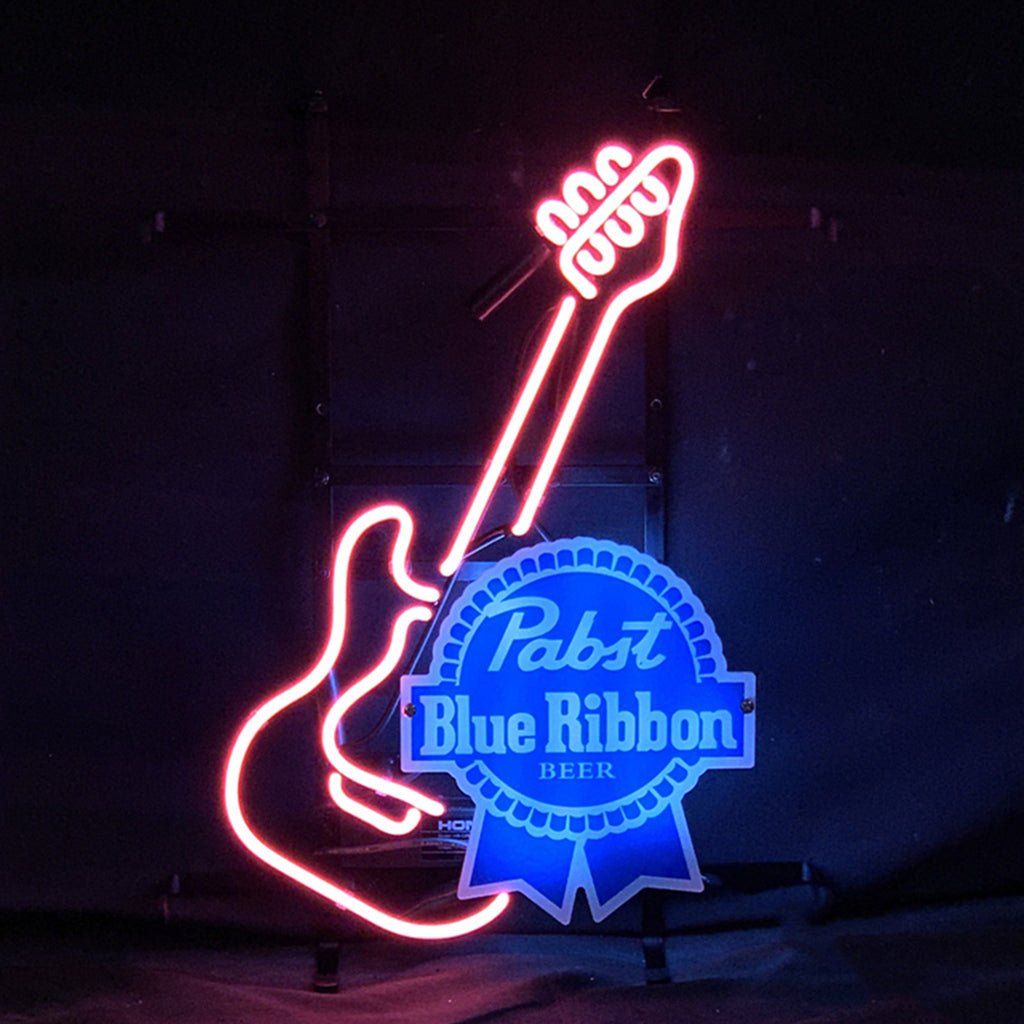 Guitar with Pabst Blue Ribbon Neon Signs - Club Rehab