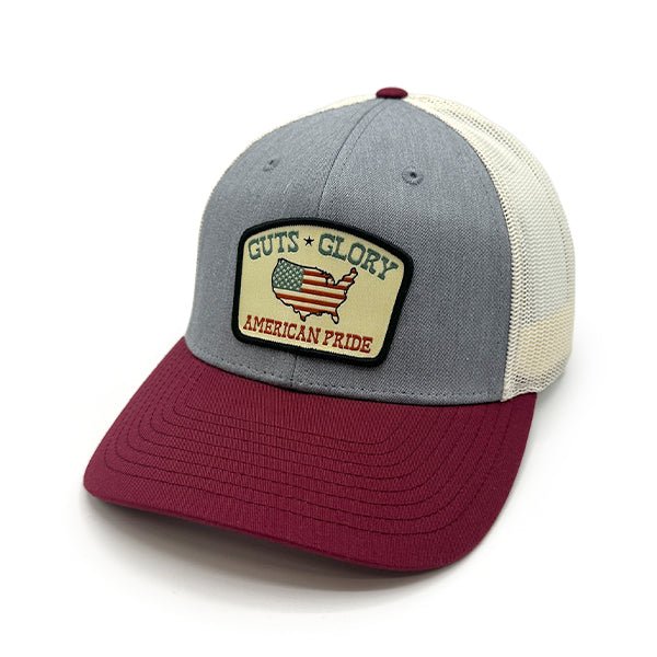 Guts Glory American Pride Woven Patch Hat - Curved Bill Snapback Heather Grey / Birch / Cardinal - Club Rehab