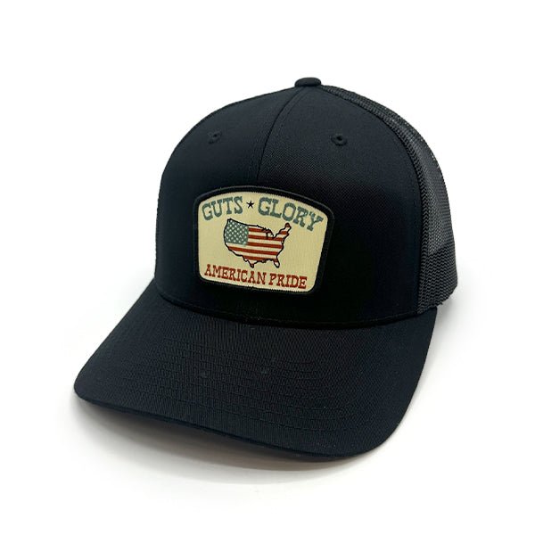 Guts Glory American Pride Woven Patch Hat - Curved Bill Snapback Black - Club Rehab