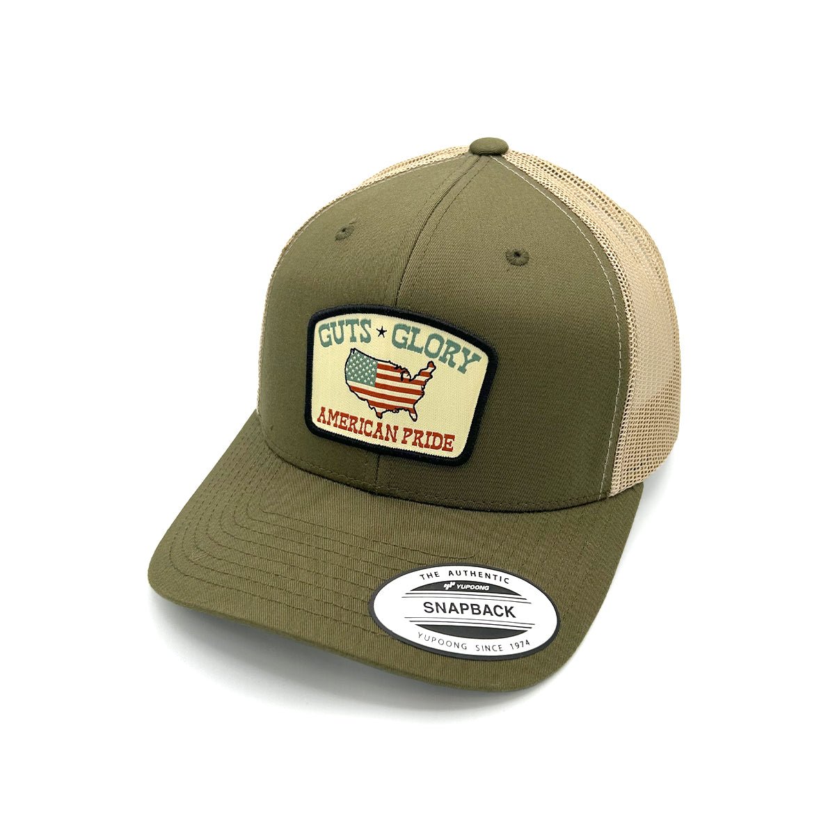 Guts Glory American Pride Woven Patch Hat - Curved Bill Snapback Moss / Khaki - Club Rehab