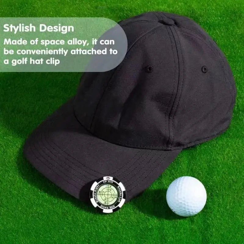 Hat - Trick Golf Level Marker Clip - Club Rehab - Hat ClipSky’s the Limit Blue: For those who aim high with every swing.A golf ball on the green with a Blackjack Black golf level marker clipped to a black hat, illustrating practical use during a game.