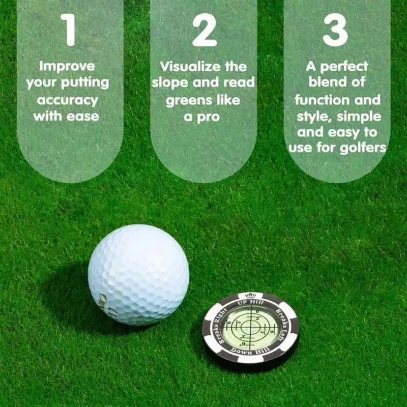 Hat - Trick Golf Level Marker Clip - Club Rehab - Hat ClipSky’s the Limit Blue: For those who aim high with every swing.Step - by - step instructions on how to use the golf level marker, featuring a Blackjack Black marker placed on a putting green.