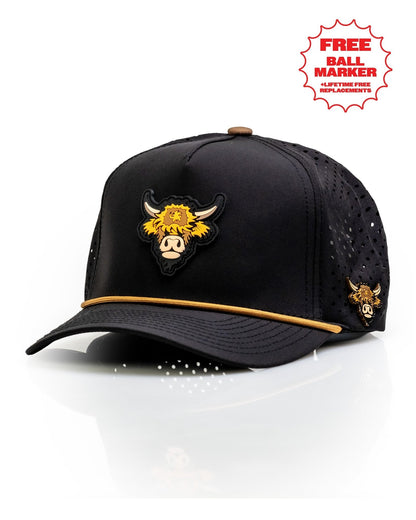 Highland Cow Black - Perforated Rope Hat - Club Rehab