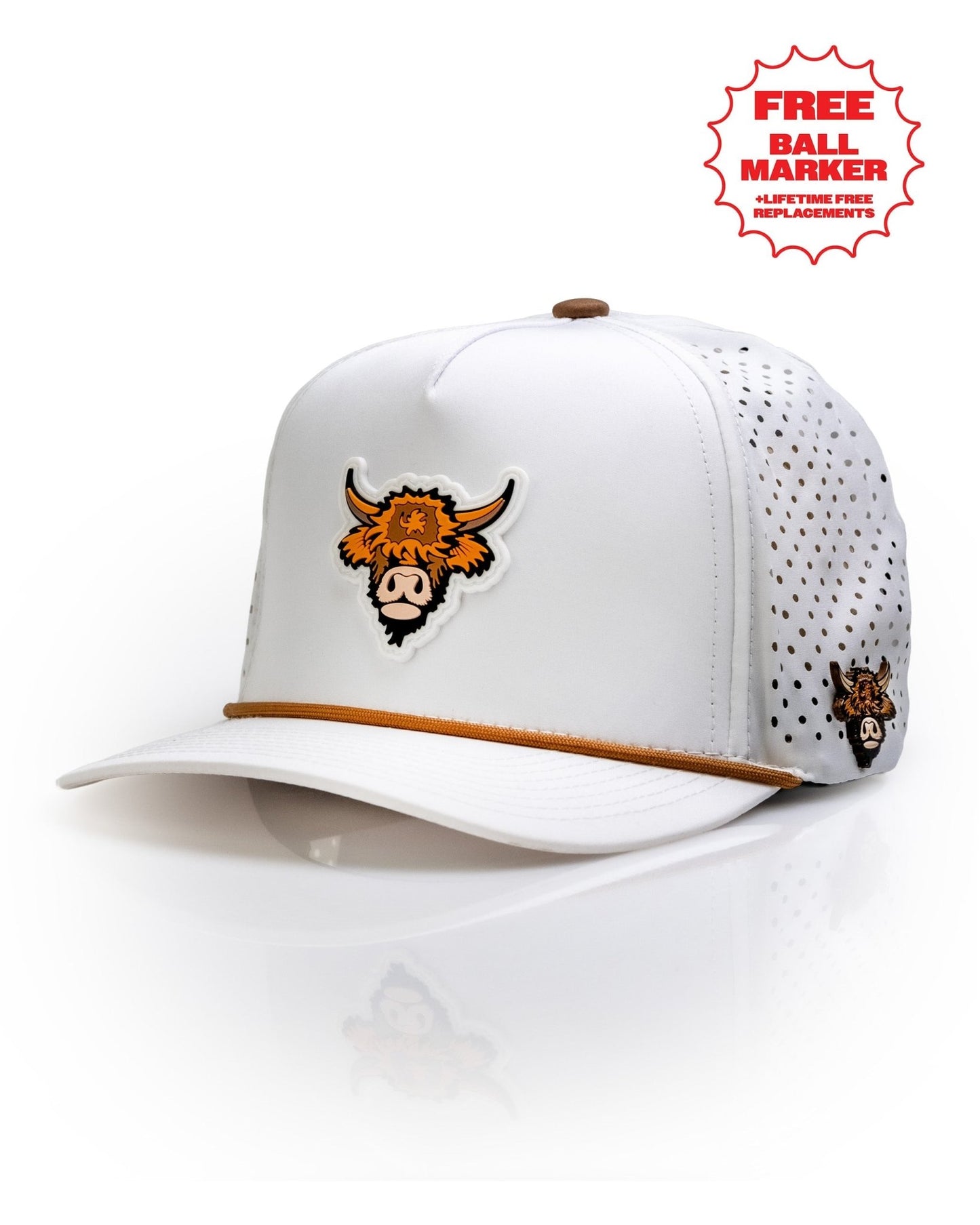 Highland Cow White - Perforated Rope Hat - Club Rehab