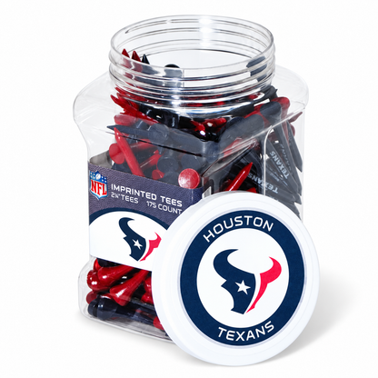 Close-up of the Houston Texans 175-count tee jar and separate lid.