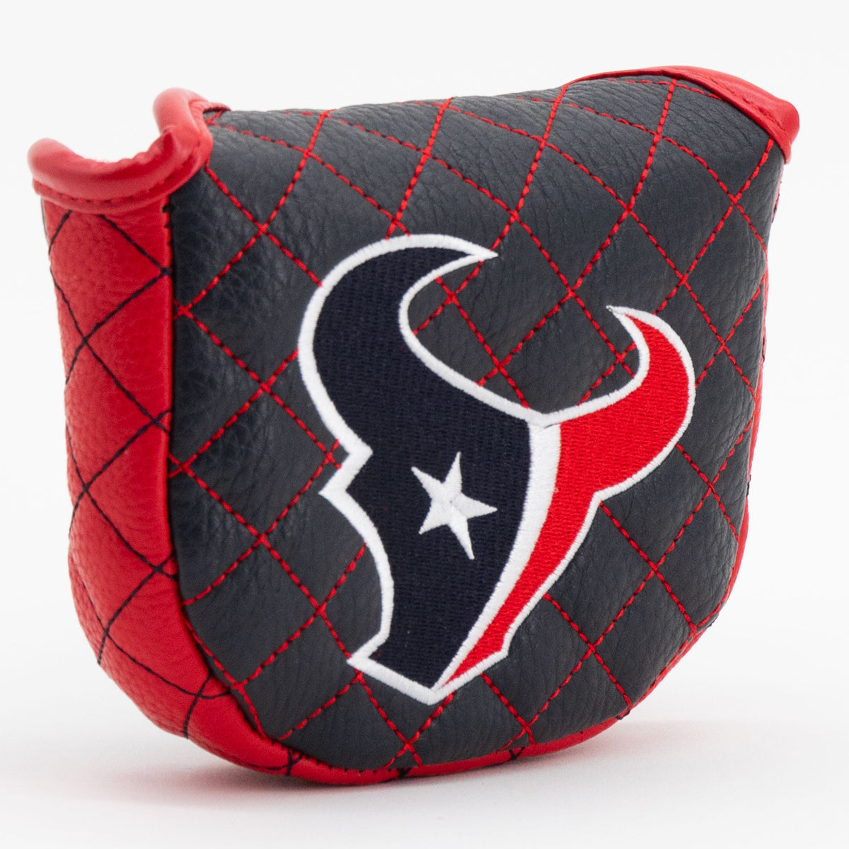 Houston Texans solid quilted mallet putter cover, close-up of the stitching and textured exterior
