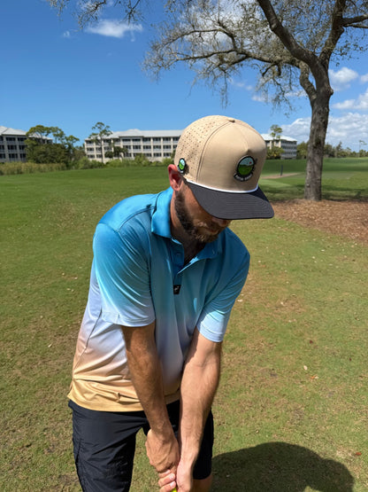 Hunting Birdies Golf Hat | Snapback Cap | Built-in Magnetic Ball Marker Holder + Marker Included | Adjustable Tan & Black - Club Rehab