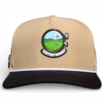 Hunting Birdies Golf Hat | Snapback Cap | Built-in Magnetic Ball Marker Holder + Marker Included | Adjustable Tan & Black - Club Rehab