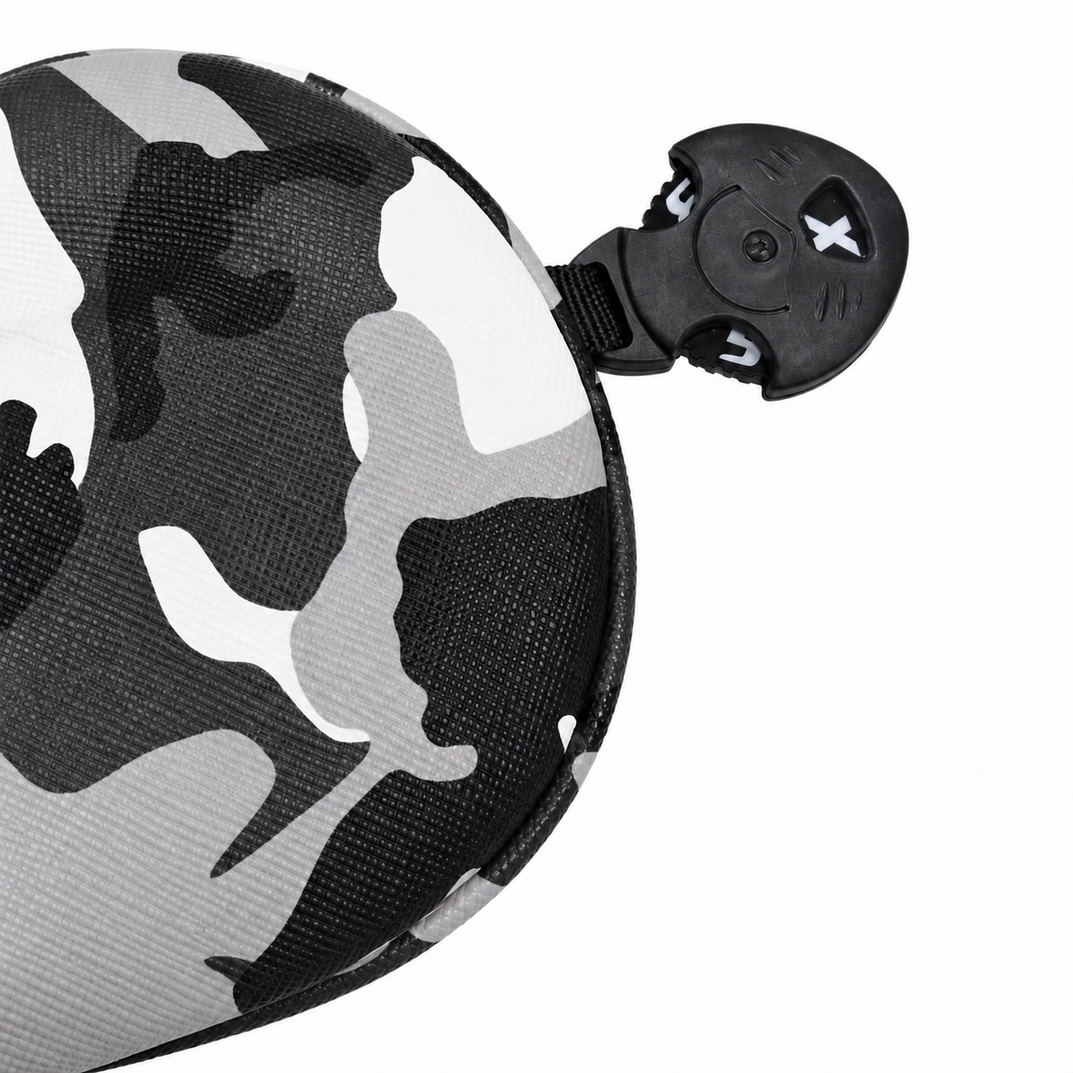 Ice Camo hybrid headcover fabric and rotating X number selector detail