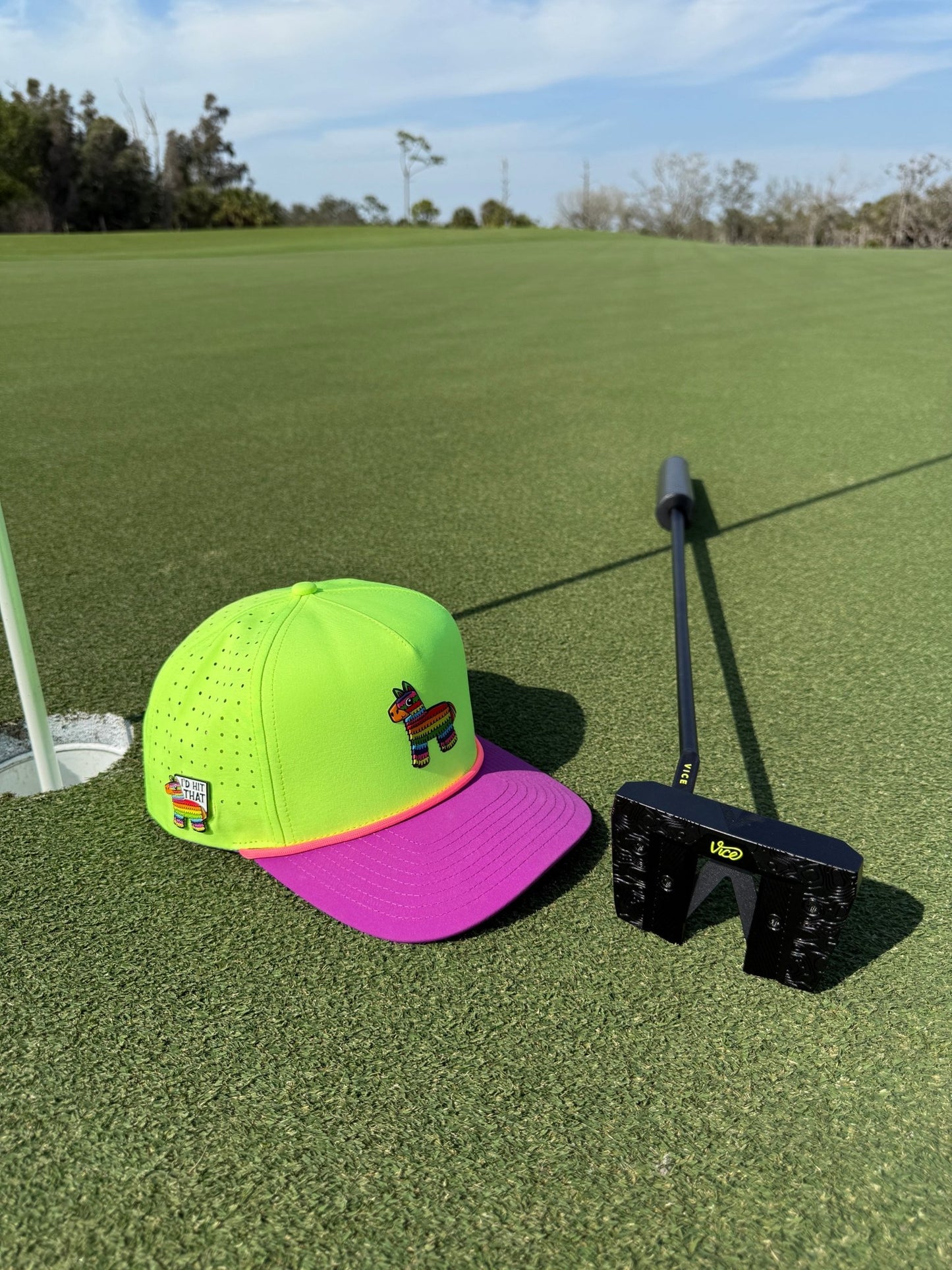 I'd Hit That Piñata Golf Hat | Snapback Cap | Built - in Magnetic Ball Marker Holder + Marker Included | Adjustable | Llama Multicolor - Club Rehab