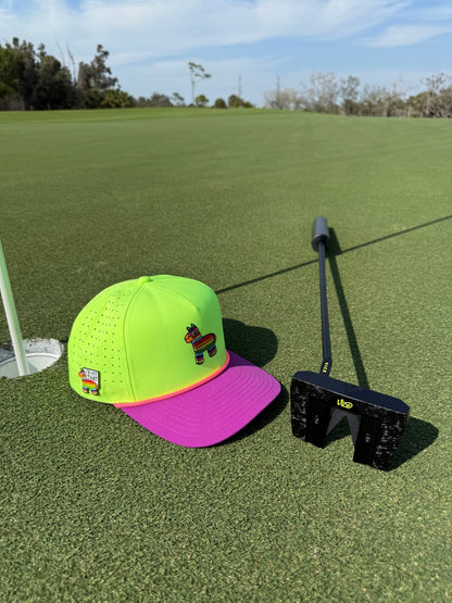 I'd Hit That Piñata Golf Hat | Snapback Cap | Built - in Magnetic Ball Marker Holder + Marker Included | Adjustable | Llama Multicolor - Club Rehab