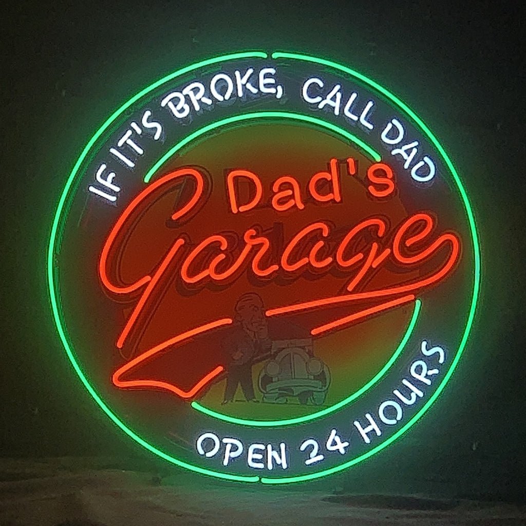 If It's Broken, Call Dad Dad's Garage Open 24 Hours Neon Sign Light - Club Rehab