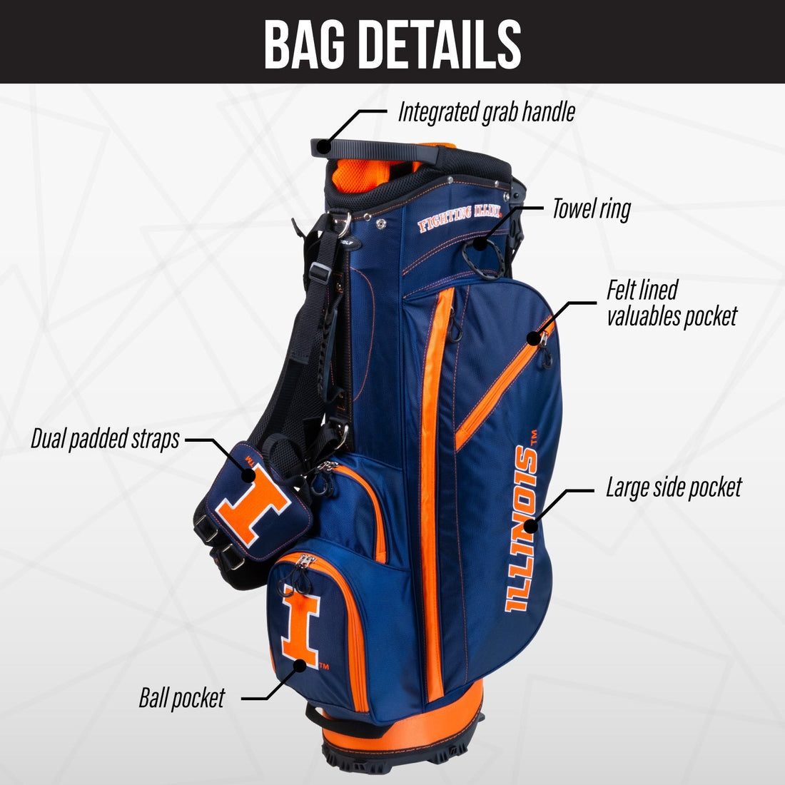Illinois Fighting Illini Fairway Stand Bag - Image 3 - Club Rehab