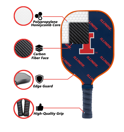 Illinois Fighting Illini Pickleball Paddle | Carbon Fiber Face | 12mm Core - Club Rehab