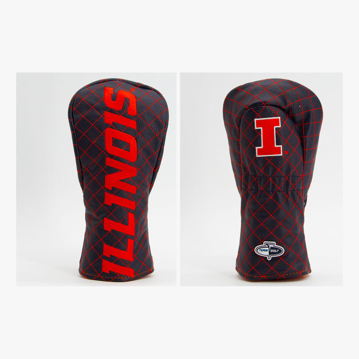Illinois Fighting Illini Solid Quilted Fairway Headcover, front and back views