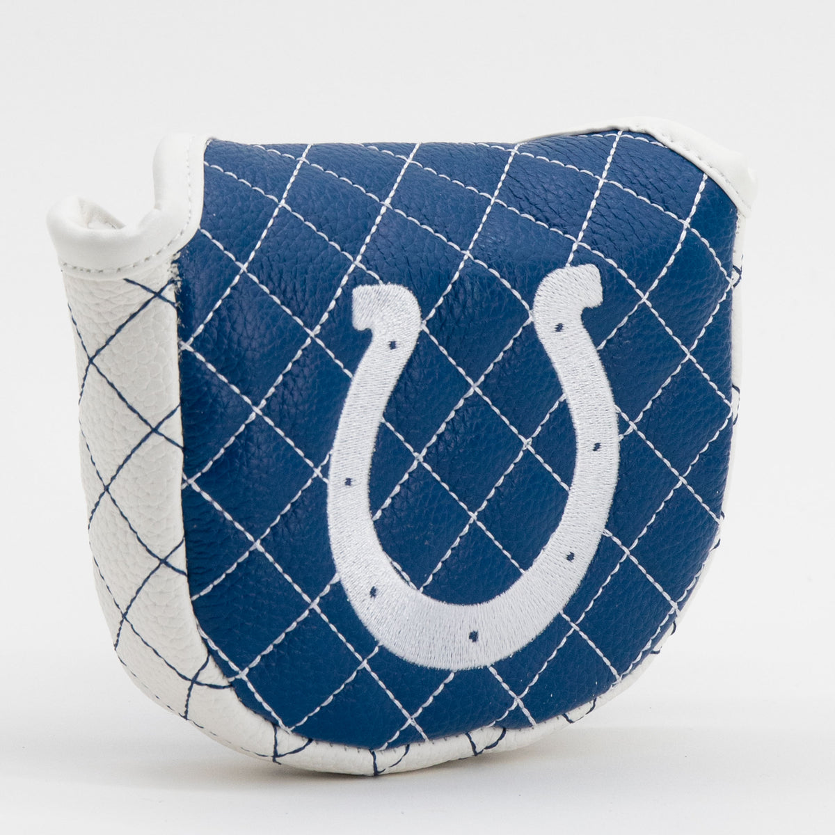 Indianapolis Colts solid quilted mallet putter cover, close-up of the stitching and textured exterior