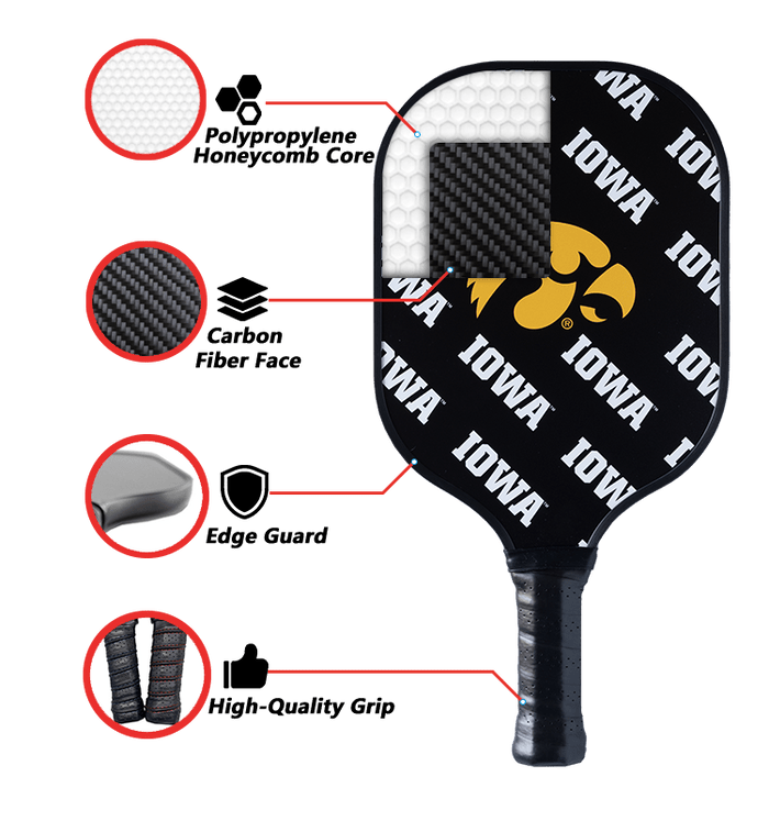 Iowa Hawkeyes Pickleball Paddle | Carbon Fiber Face | 12mm Core - Club Rehab
