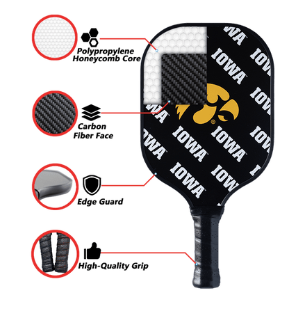 Iowa Hawkeyes Pickleball Paddle | Carbon Fiber Face | 12mm Core - Club Rehab