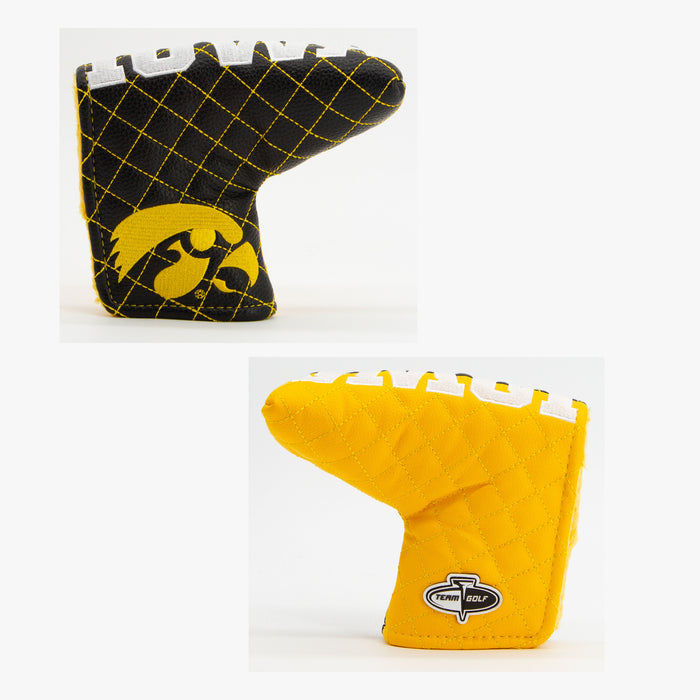 Iowa Hawkeyes Split Quilted Blade Putter Cover, offset front and back views