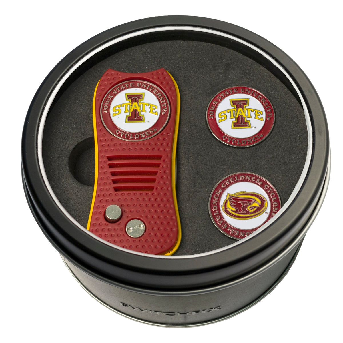 Iowa State Cyclones Switchblade divot tool and ball marker tin gift set