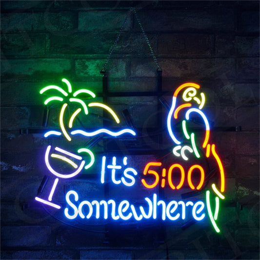 It's 5 o'clock Somewhere Parrot Neon Signs Light - Club Rehab