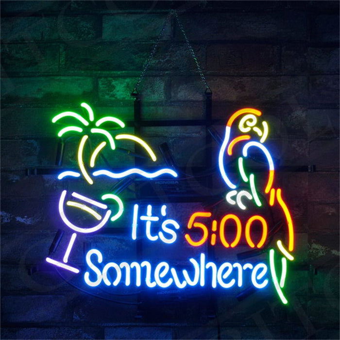It's 5 o'clock Somewhere Parrot Neon Signs Light - Club Rehab